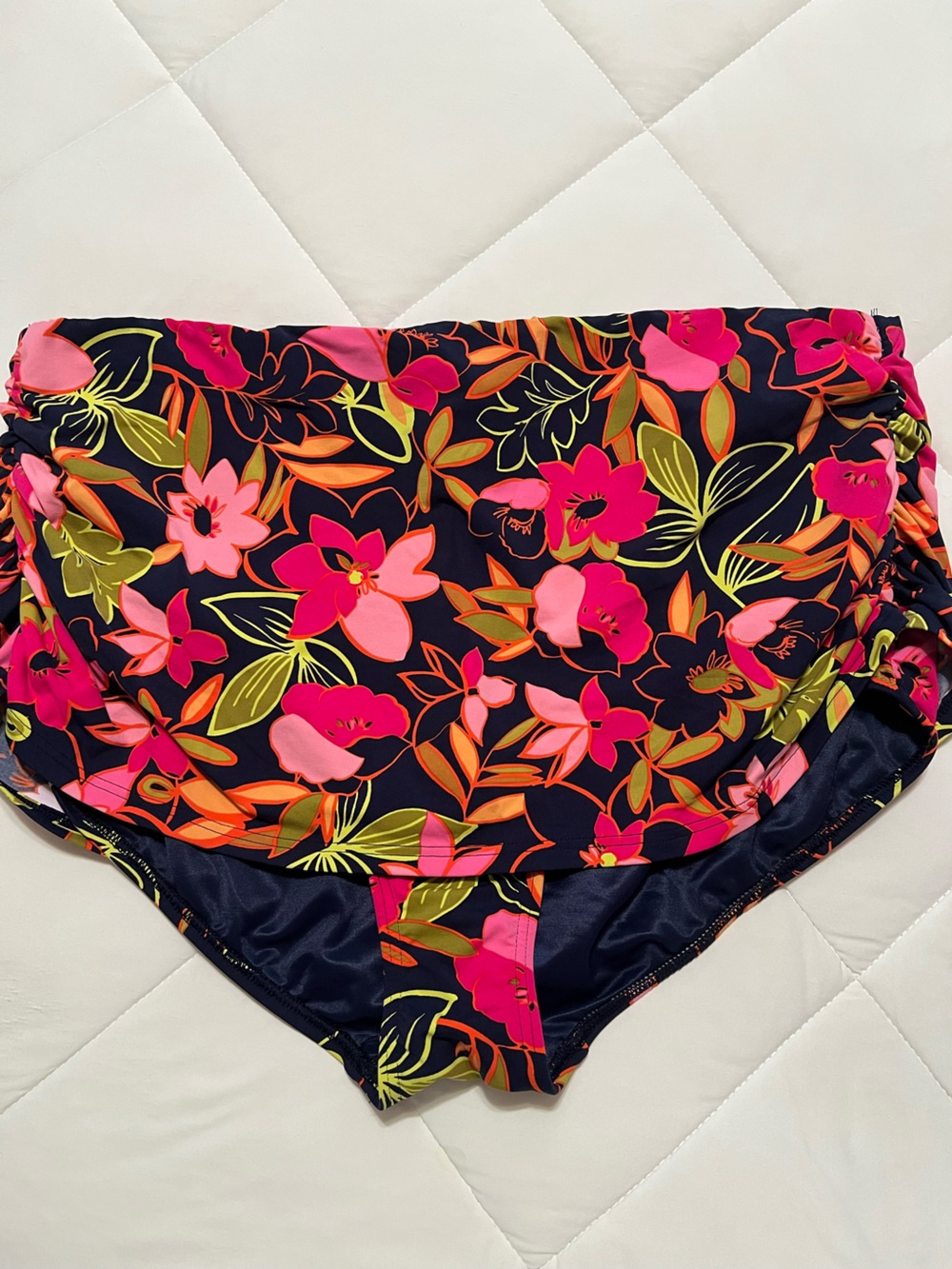 Lands' End Navy Swim Bottoms with Bright Floral Print